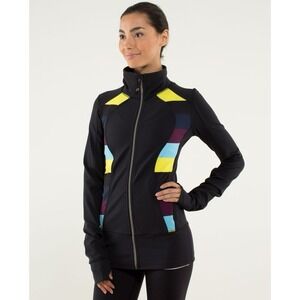Lululemon Nice Asana Jacket Women's 10 L Black Pow Stripe Split Pea W4B64S